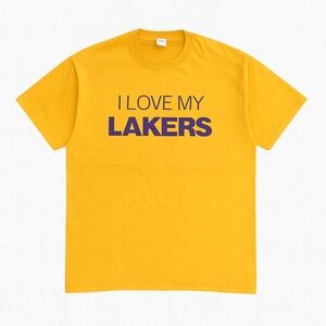 Los Angeles Lakers XL Yellow Tee | I Love My Lakers Logo | New | Two Available
